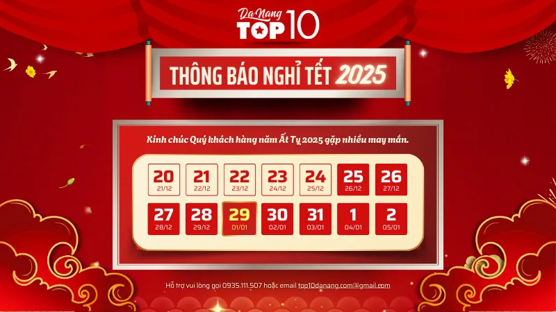 TOP10DANANG: Thông báo lịch nghỉ tết NGUYÊN ĐÁN 2025